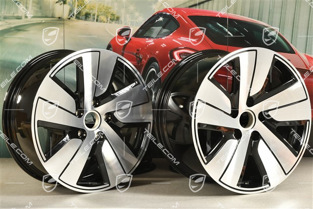 19-inch Taycan S wheel rim set, 8J x 19 ET50 + 10J x 19 ET47, black high gloss + glossy Surface