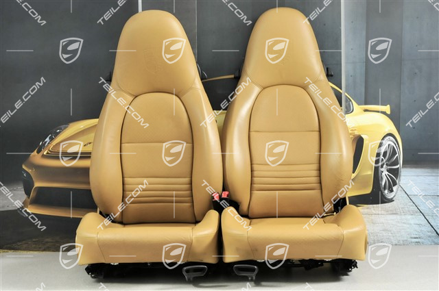 Seats, manual adjustable, leather/Leatherette, Savanna, Porsche crest, set (L+R)