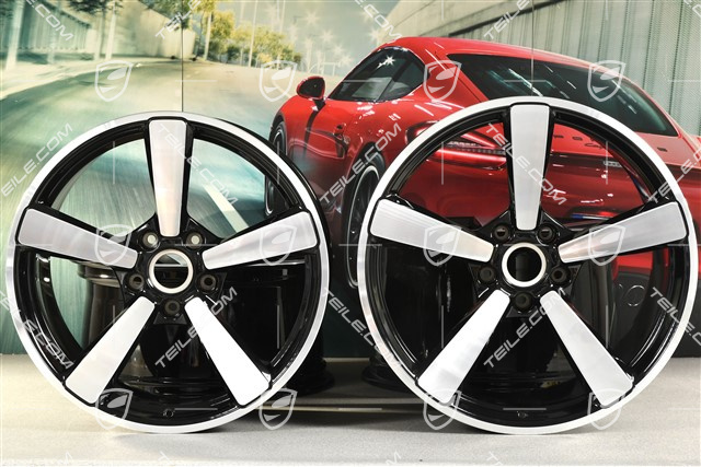 20+21-inch wheel rim set Carrera Exclusive, rims: front 9,5J x 20 ET44 + hinten 12J x 21 ET70, black high gloss