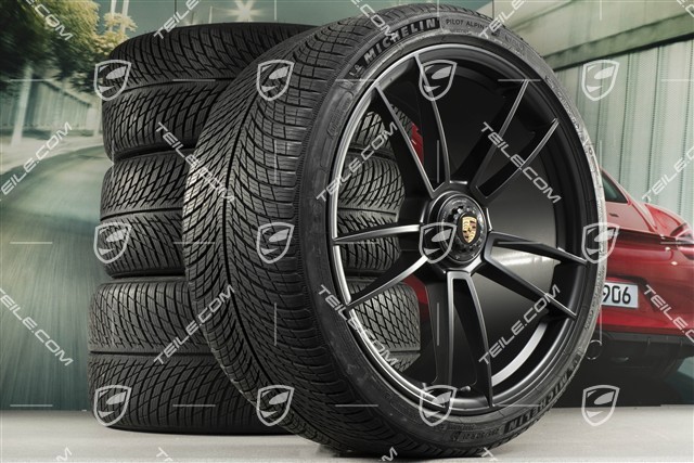 20+21-inch GTS "Turbo S" winter wheel set, central lock rims 8,5J x 20 ET50 + 11J x 21 ET66 + Michelin winter tyres 245/35 R20 + 295/30 R21, black satin matt