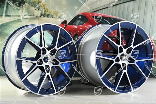 20+21-inch Carrera S wheel rim set, 8,5J x20 ET50 + 11,5J x 21 ET79, Enzian Blue