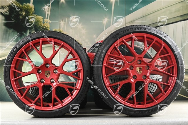 20"+21" RS Spyder Design Winterrädersatz, Felgen 8,5J x 20 ET50 + 11J x 21 ET82 + NEUE Michelin Winterreifen 245/35 R20 + 305/30 R21, mit RDK-Sensoren, Rot - Pyrored