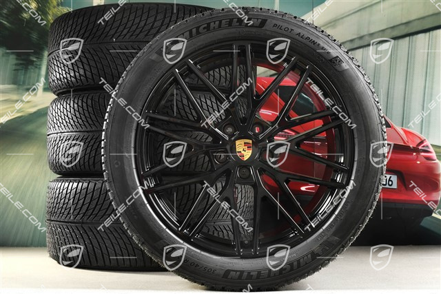 21" RS Spyder Design Winterräder Satz, Felgen 9,5J x 21 ET46 + 11,0J x 21 ET58 + Michelin Winterreifen 285/45 R21 + 305/40 R21, mit RDK-Sensoren, schwarz hochglanz
