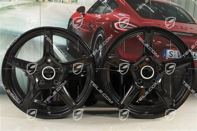 18" komplet felg "Boxster", 8J x 18 ET57 + 9J x 18 ET47, czarny wysoki połysk