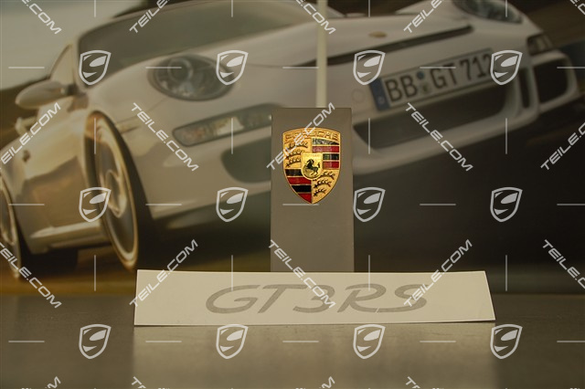 "GT3 RS" logo, white gold metallic "GT3 RS" logo, white gold metallic
