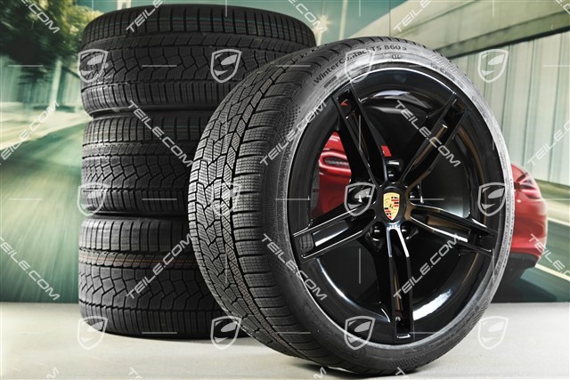 21" Mission E Design winter wheel set, rims 9,5J x 21 ET60 + 11,5J x 21 ET66 + NEW Continental Winter Contact TS860 S winter tyres 265/35 R21 + 305/30 R21, black high gloss