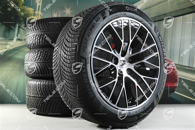 20" koła zimowe Macan S, felgi 7,5J x 20 ET32 + 10J x 20 ET49 + NOWE opony zimowe Michelin 235/55 R20 + 285/45 R20, czarny wysoki połysk
