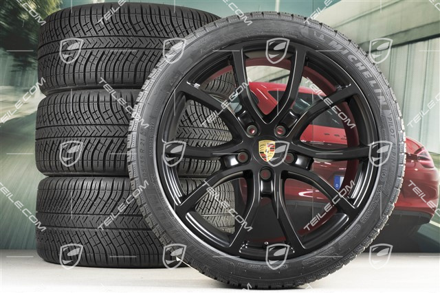 21" Cayenne COUPE Exclusive Design Winterräder Satz, Felgen 9,5J x 21 ET46 + 11,0J x 21 ET49 + Michelin Pilot Alpin 5 Winterreifen 275/40 R21 + 305/35 R21, mit RDK-Sensoren, Schwarz-Seidenmatt