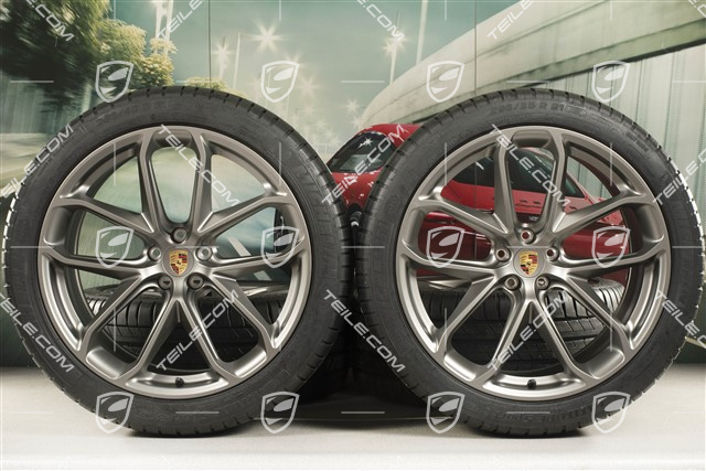 21" GT Design summer wheel set, wheel rims 9,5J x 21 ET27 + 10J x 21 ET19 + Michelin summer tyres 265/40 R21 + 295/35 R21, platinum satin matt, with TPM