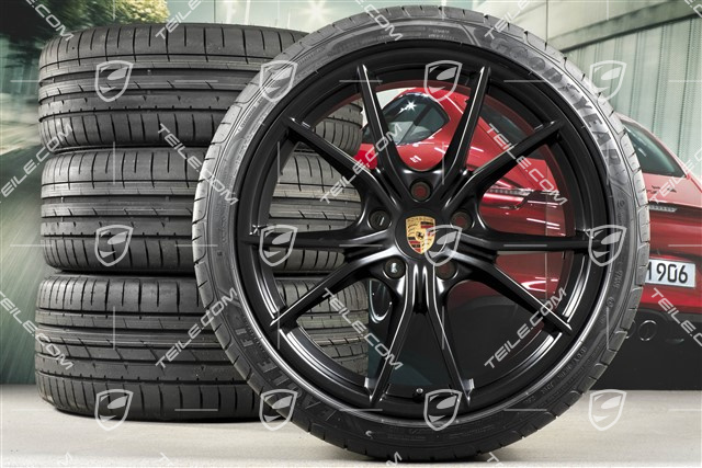 20" Carrera S Sommerräder Satz, Felgen 8J x 20 ET57 + 10J x 20 ET45, GoodYear Sommerreifen 235/35 ZR20 +265/35 ZR20, schwarz Seiden matt, mit RDK-Sensoren