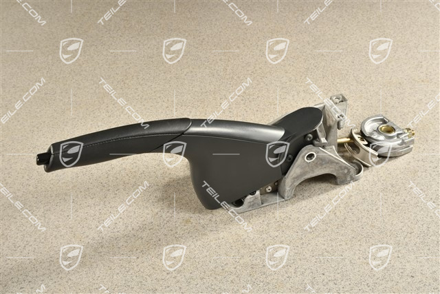 Handbremshebel, Alu, schwarzes Leder, mit Schriftzug