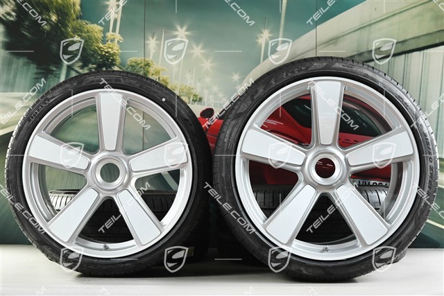 20"+21" Sport Classic "911 Turbo 50 Jahre" Sommerräder Satz, Felgen 9,5J x 20 ET44 + 12J x 21 ET70 + Pirelli Sommerreifen 255/35 R20 + 315/30 R21, weiß hochglanz