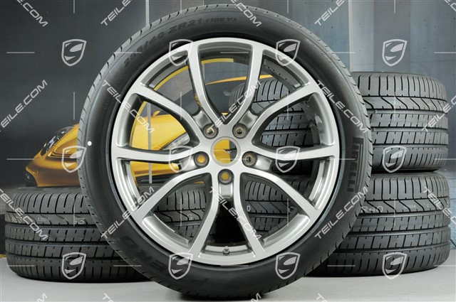 21" Cayenne Exclusive Design Sommerräder Satz, Felgen 9,5J x 21 ET46 + 11,0J x 21 ET58 + Pirelli P Zero Sommerreifen 285/40 R21 + 315/35 R21, mit RDK-Sensoren