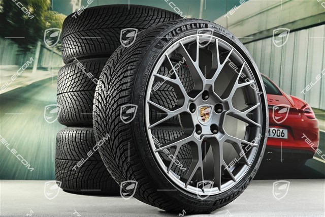20"+21" RS Spyder Design winter wheel set, wheel rims 8,5J x 20 ET50 + 11J x 21 ET82 + Michelin winter tyres 245/35 R20 + 305/30 R21, with TPMS, Darksilver