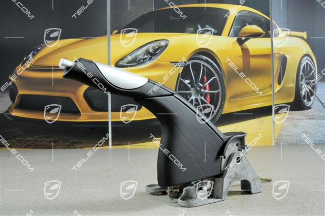 Handbremshebel, Aluminium / Leder, mit PORSCHE Schriftzug, metropolblau Handbremshebel, Aluminium / Leder, mit PORSCHE Schriftzug, metropolblau
