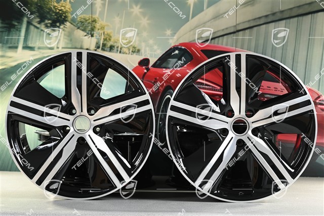 22-inch Macan Exclusive Design wheel rim set, 9J x 22 ET29 + 11J x 22 ET47, black high gloss