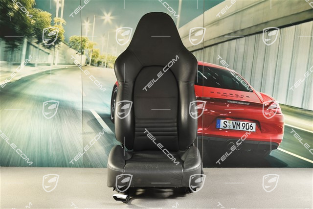 Fotel sportowy, ręczna regulacja, skóra, czarny, herb Porsche, L