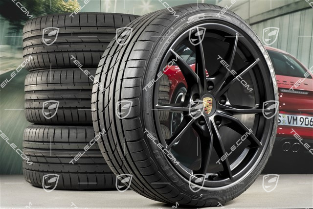 20" Carrera S Sommerräder Satz, Felgen 8J x 20 ET57 + 10J x 20 ET45, GoodYear Sommerreifen 235/35 ZR20 +265/35 ZR20, schwarz Seiden matt, mit RDK-Sensoren