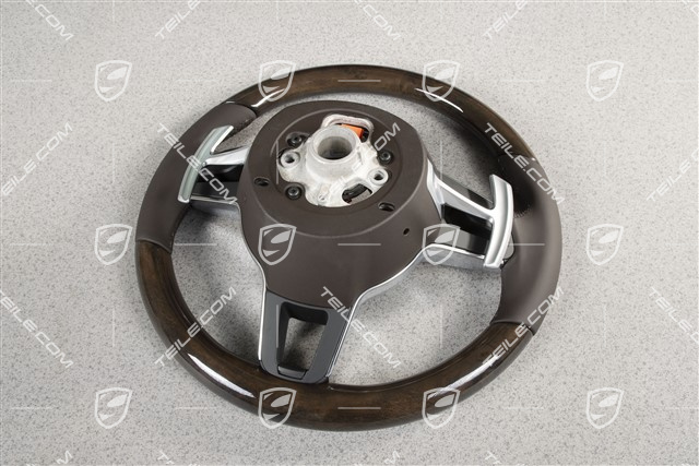 Lenkrad, Multifunktionslenkrad, 3-Speichen, beheizbar, Leder, Amerikanischer Nussbaum, Espresso