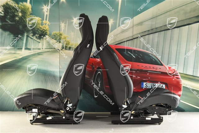 Fotele sportowe, regulowany el., 18-way, podgrzewanie, lędźwia, skóra, czarne, zestaw, L+R