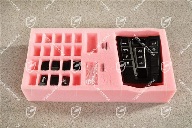 Control panel / switchboard centre console repair kit, sliding roof, coupe, black matte/ hi-gloss chrome