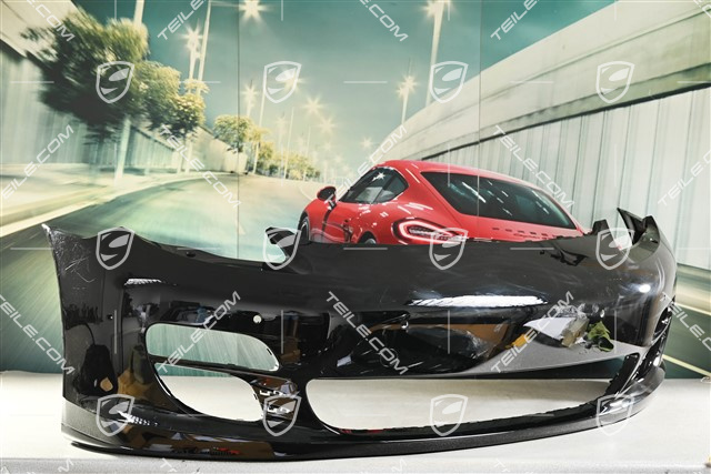 Front bumper with washer holes and parking sensors, painted in black