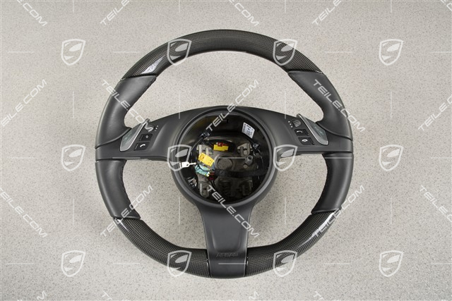Multifunction steering wheel, heated, smooth leather black + CARBON