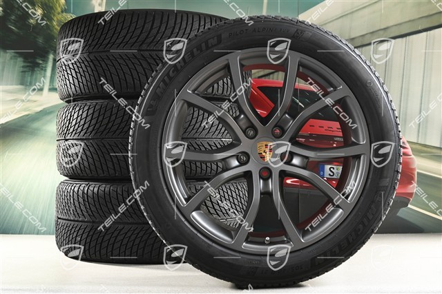 21-inch Cayenne Exclusive Design winter wheel set, rims 9,5J x 21 ET46 + 11,0J x 21 ET58 + Michelin winter tyres 285/45 R21 + 305/40 R21, with TPMS, Vesuvius Grey