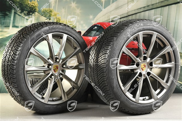 19-inch Boxster S winter wheels set, rims 8J x 19 ET57 + 10J x 19 ET45 + NEW Michelin Pilot Alpin 4 winter tires 235/40 R19 +265/40 R19, Platinum satin mat