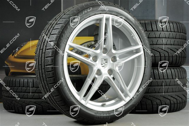 19" Winterräder Satz "Carrera", Felgen 8,5J x 19 ET50 + 11J x 19 ET77 + NEUE Pirelli Sottozero II Winterreifen 235/40 R19 + 295/35 R19