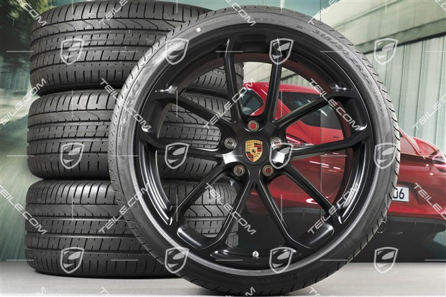 22-inch Cayenne Coupé GT summer wheel set, rims 10J x 22 ET48 + 11,5J x 22 ET52 + Pirelli P Zero summer tyres 285/35 R22 + 315/30 R22, with TPMS, black satin matt