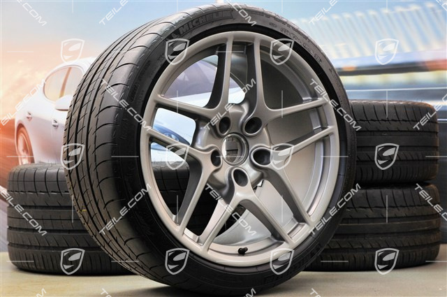 19-inch Carrera S II summer wheel set, wheels 8J x 19 ET57 + 11J x 19 ET51 + NEW Michelin tyres 235/35 ZR19 + 305/30 ZR19, in platin