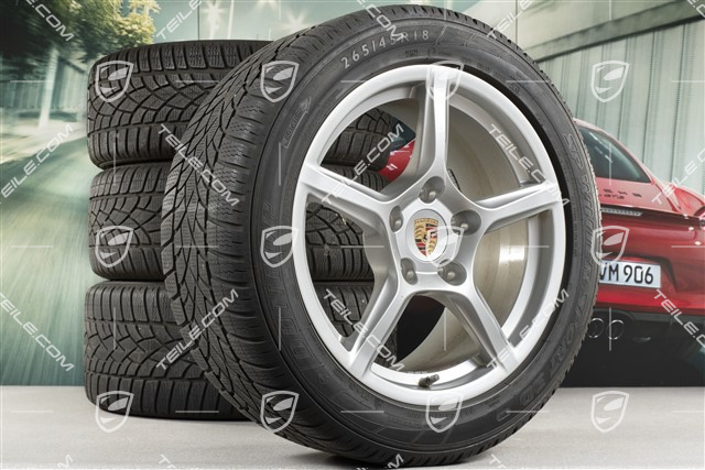 18" Boxster winter wheel set, 8J x 18 ET57 + 9J x 18 ET47 + winter tyres Dunlop 235/45 R18 + 265/45 R18, with TPM