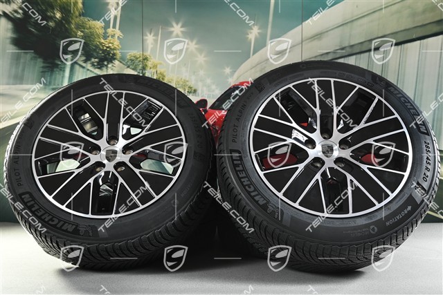 20" koła zimowe Macan S, felgi 7,5J x 20 ET32 + 10J x 20 ET49 + NOWE opony zimowe Michelin 235/55 R20 + 285/45 R20, czarny wysoki połysk