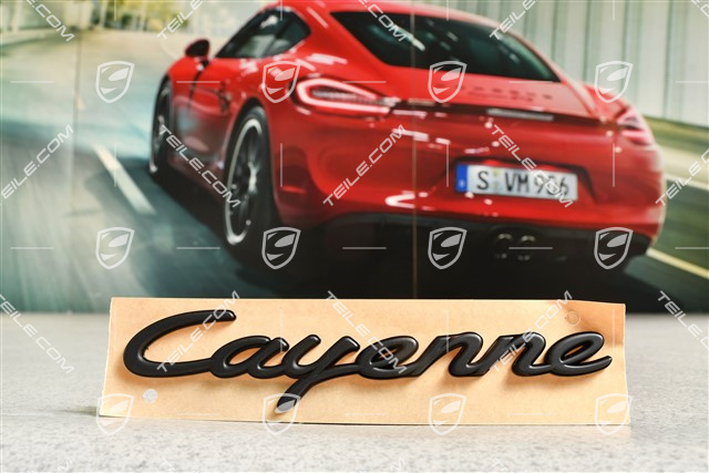 Coupe, Badge / Emblem CAYENNE in Black matte on a glossy black background