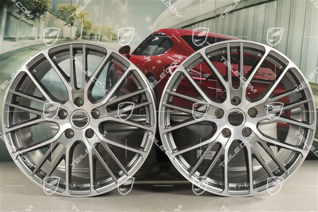 21" Komplet felg Panamera Exclusive Design Sport, 9,5J x 21 ET71 + 10,5J x 21 ET71, platynowo srebrny metalik