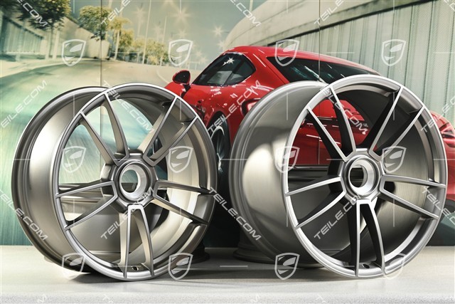 20+21" Felgensatz Turbo S, Felgen: vorne 8,5J x 20 ET40 + hinten 11J x 21 ET66, Platinum Seidenmatt