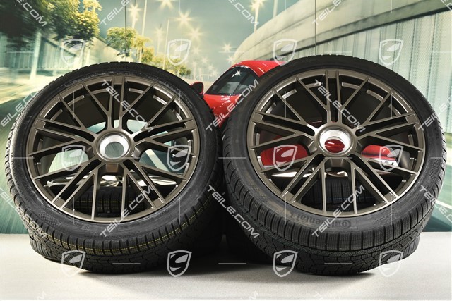 21" Panamera Turbo S Koła zimowe, komplet, centralne mocowanie, felgi 9,5J x 21 ET71 + 10,5J x 21 ET71 + NOWE opony zimowe Continental Winter Contact TS860 S 275/35 R21 + 315/30 R21, Turbonit