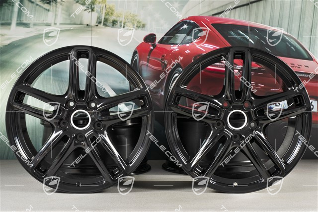 19" Komplet felg Panamera TURBO, 10J x 19 ET61 + 9J x 19 ET60, czarny wysoki połysk