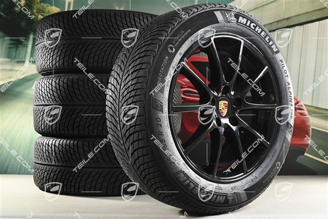 20-inch Cayenne Design winter wheel set, rims 9J x 20 ET50 + 10,5J x 20 ET55 + Michelin winter tyres 255/55 R20 + 295/45 R20, with TPMS, black high gloss