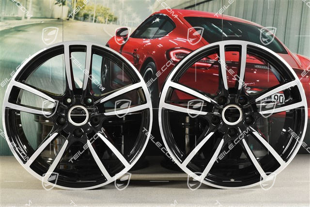 20" komplet felg Cayenne Sport, 10,5J x 20 ET64 + 9J x 20 ET50, czarne ramiona