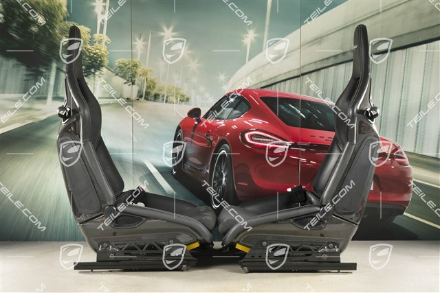 Bucket seat, collapsible, leather/Alcantara Black, seam in Silver, Logo "Spyder", set L+R