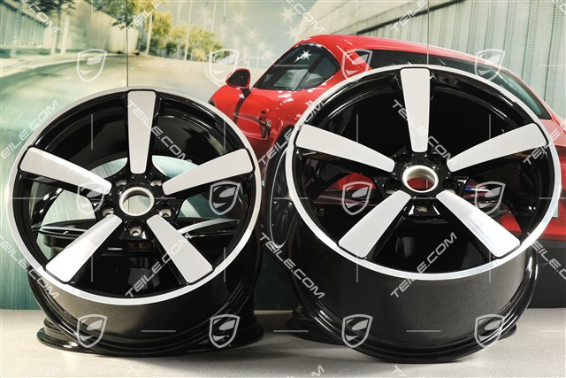 20+21-inch wheel rim set Carrera Exclusive, rims: front 9,5J x 20 ET44 + hinten 12J x 21 ET70, black high gloss