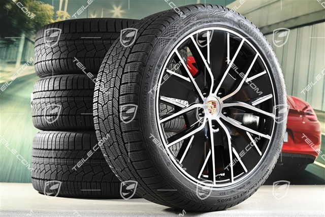 21-inch Macan Design winter wheel set, rims 8,5J x 21 ET27 + 10,5J x 21 ET47 + Continental winter tyres 255/45 R21 + 285/40 R21, black high gloss