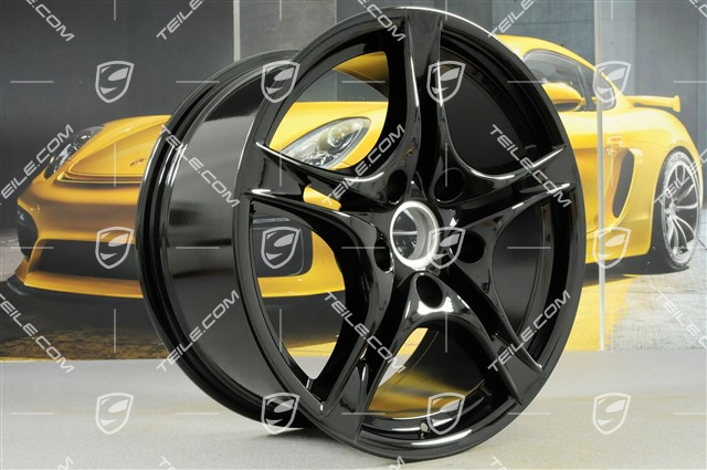 18" Komplet felg Cayman S II (Facelift), 8J x 18 ET57 + 9J x 18 ET43, czarny wysoki połysk