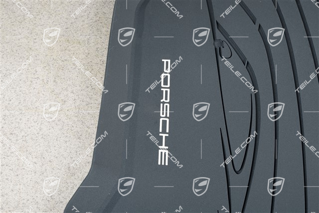 Gummi-Fußmatten Satz, zweiteilig, mit Porsche Silhouette und "Porsche" Schriftzug, graphitblau