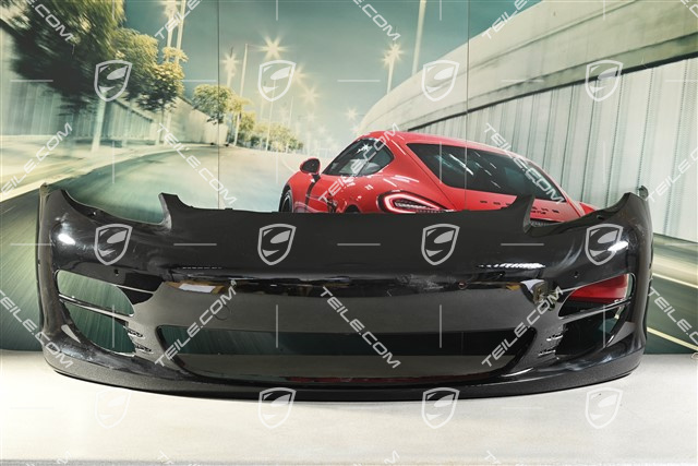 Front bumper with washer holes and parking sensors, painted in black
