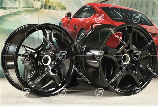 19-inch Carrera S wheel set, 8J x 19 ET57 + 11J x 19 ET51, black high gloss