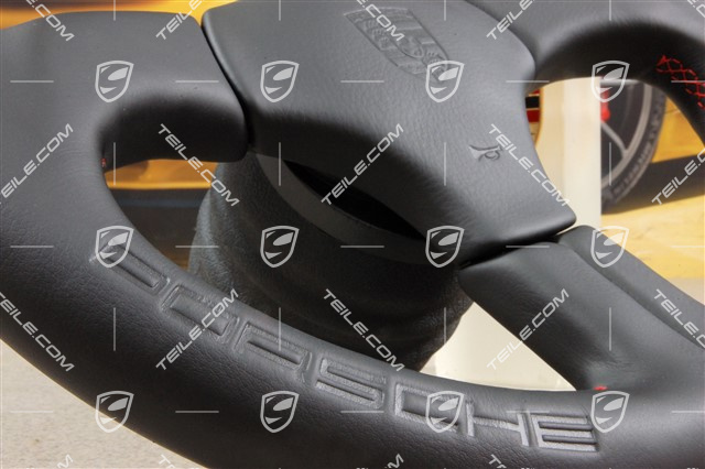 Sportlenkrad, Carrera 2/4 / Turbo / RS / Speedster, Durchmesser ca. 36cm, Leder, Schwarz / Ziernaht Indischrot, mit Porsche Schriftzug (geprägt)