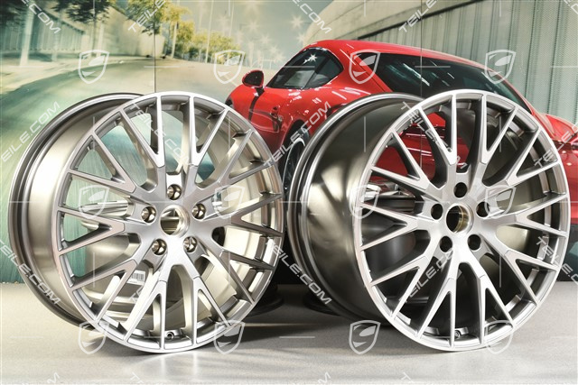 21-inch wheel rim set Panamera Exclusive Design, 9,5J x 21 ET71 + 11,5J x 21 ET69, Platinum Silver Metallic